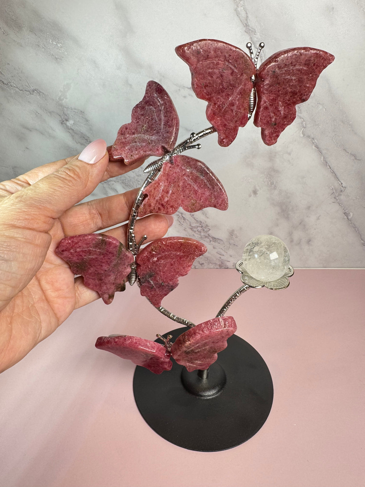 Rhodonite Butterfly Sphere Stand