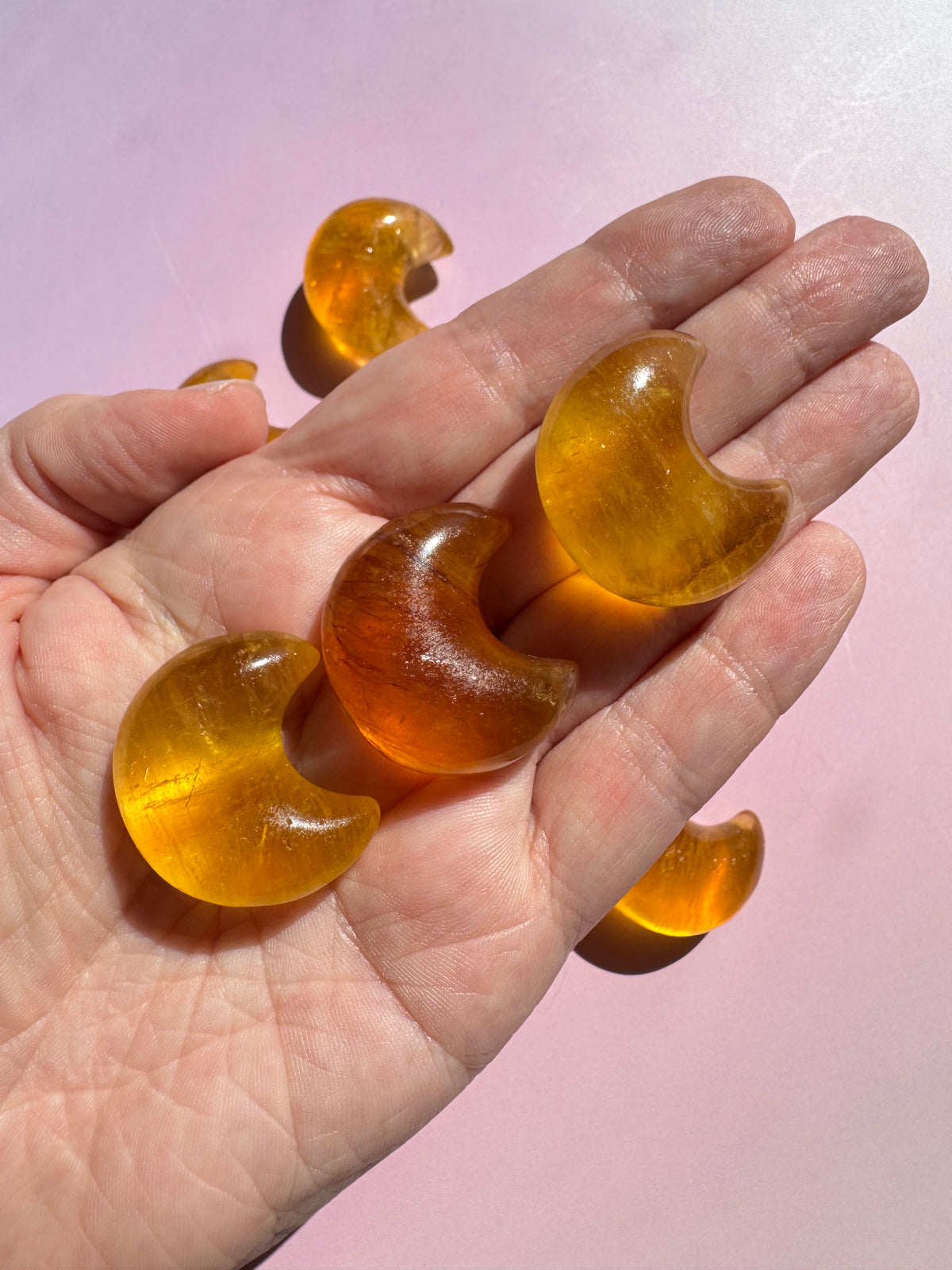 Yellow Fluorite Puffy Moon Carvings