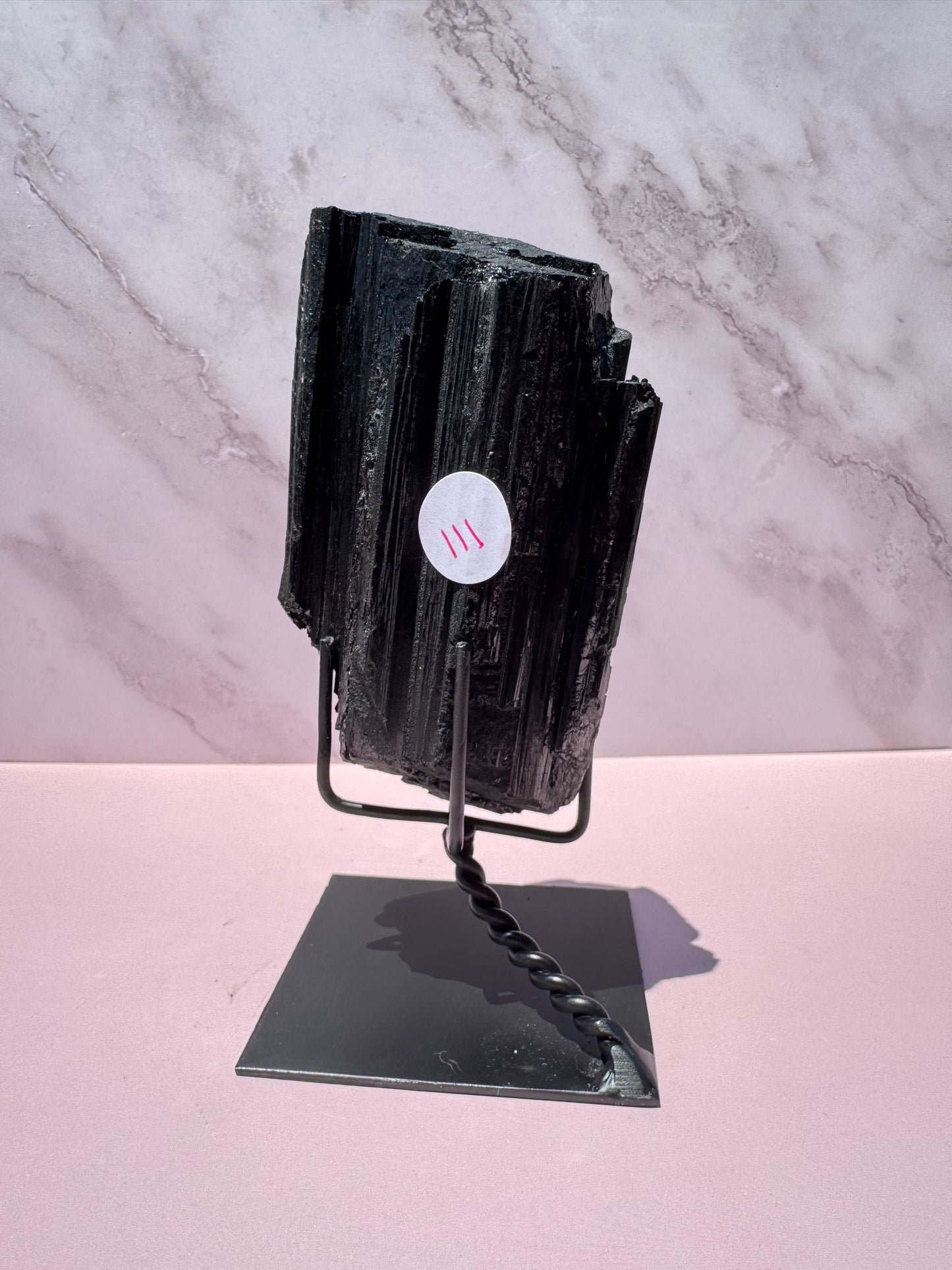 Black Tourmaline Raw Freeform on Stand, from Brazil