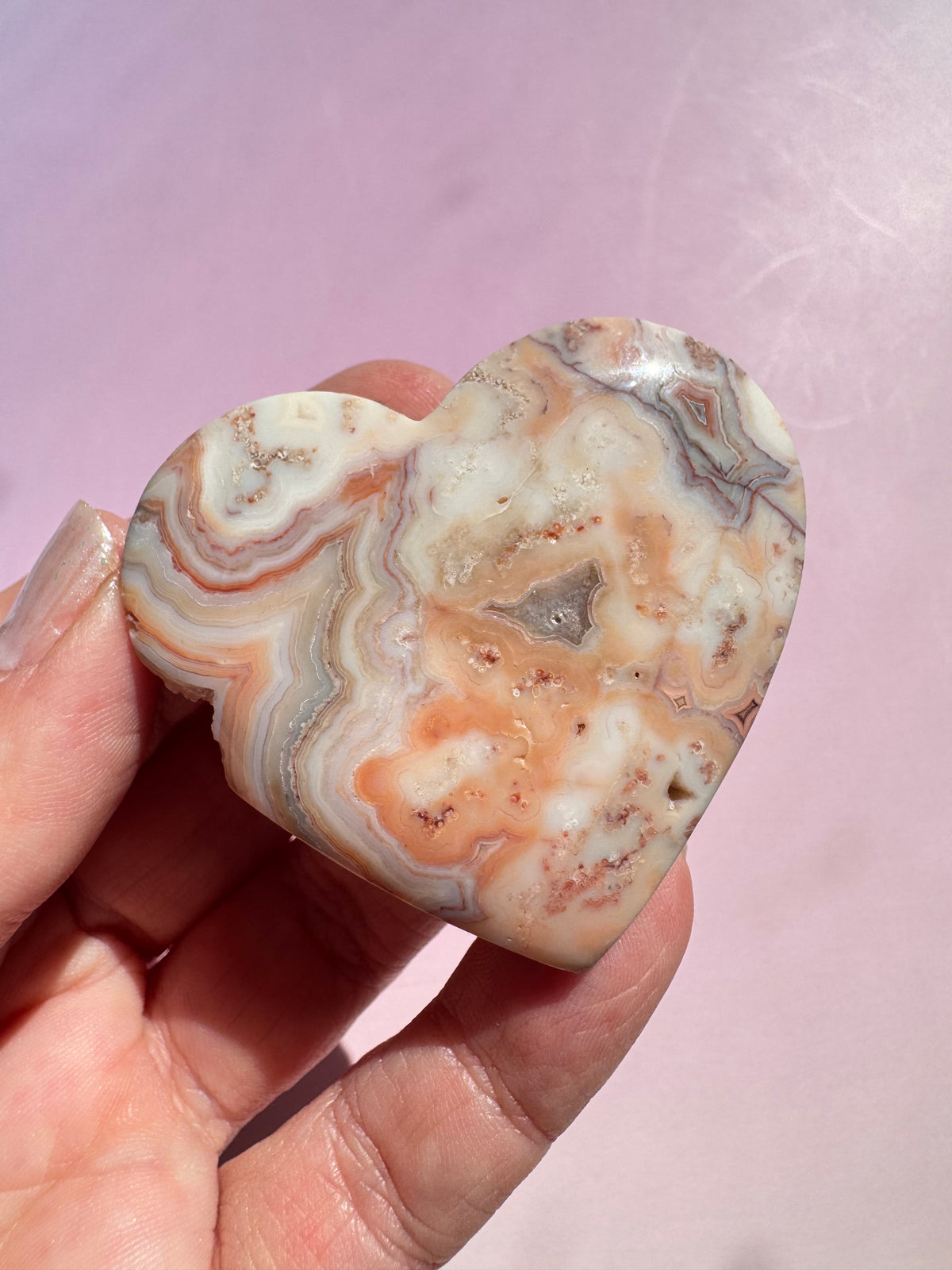 Pink Crazy Lace Agate Heart Carving - ITEM B