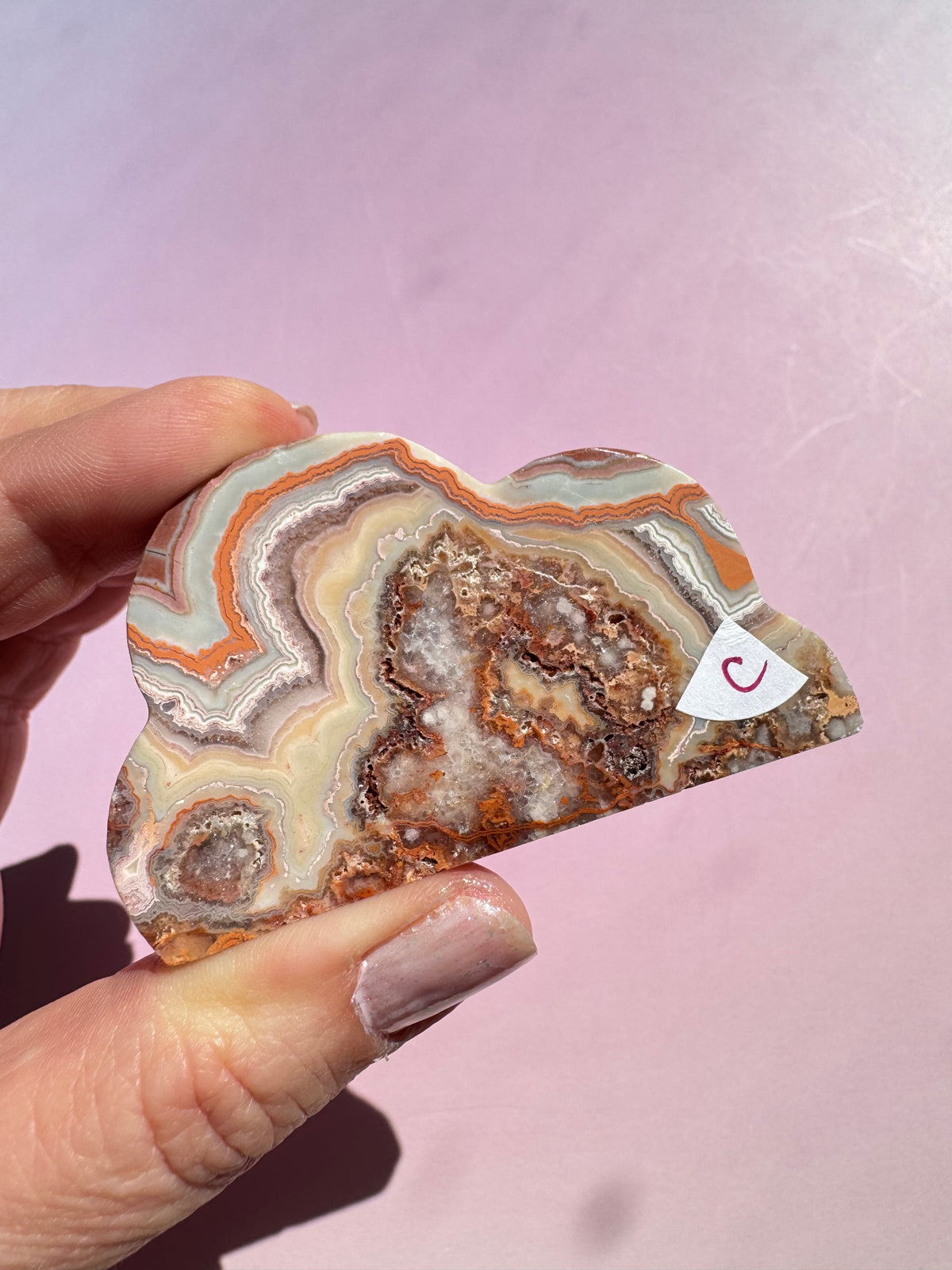 Pink Crazy Lace Agate Cloud Carving - ITEM C