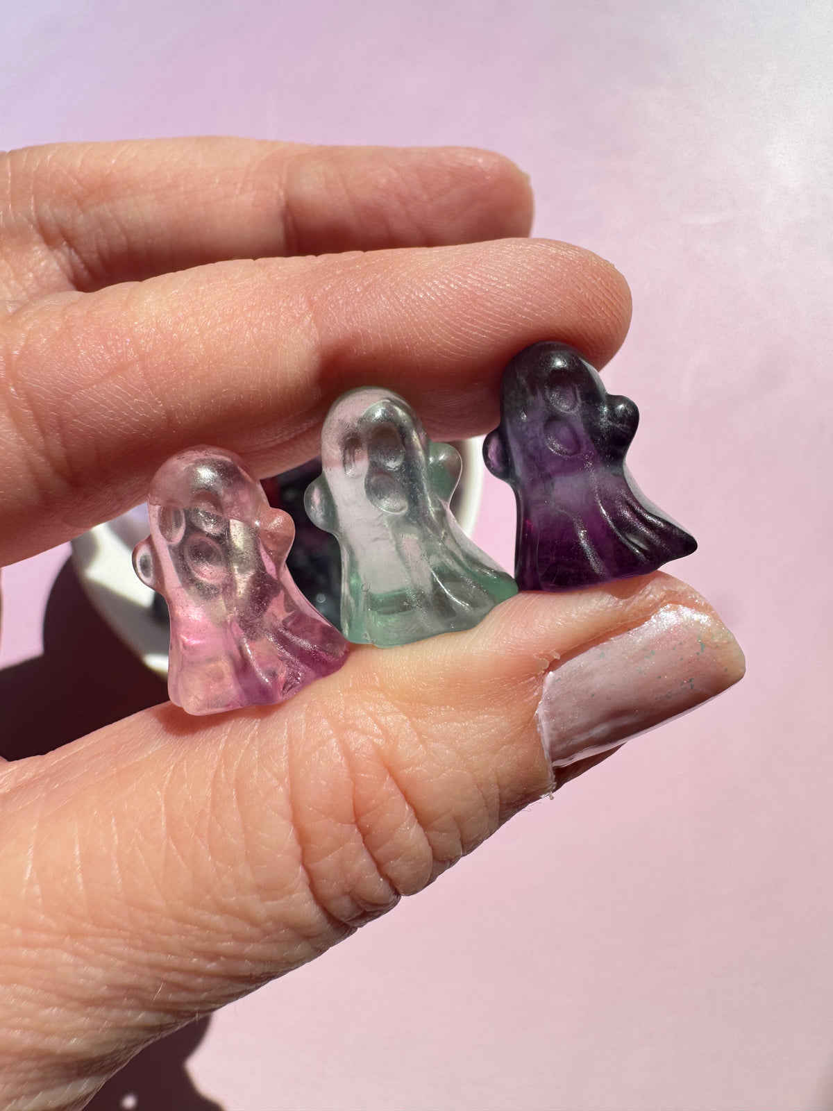 Rainbow Fluorite Mini Ghost Carving