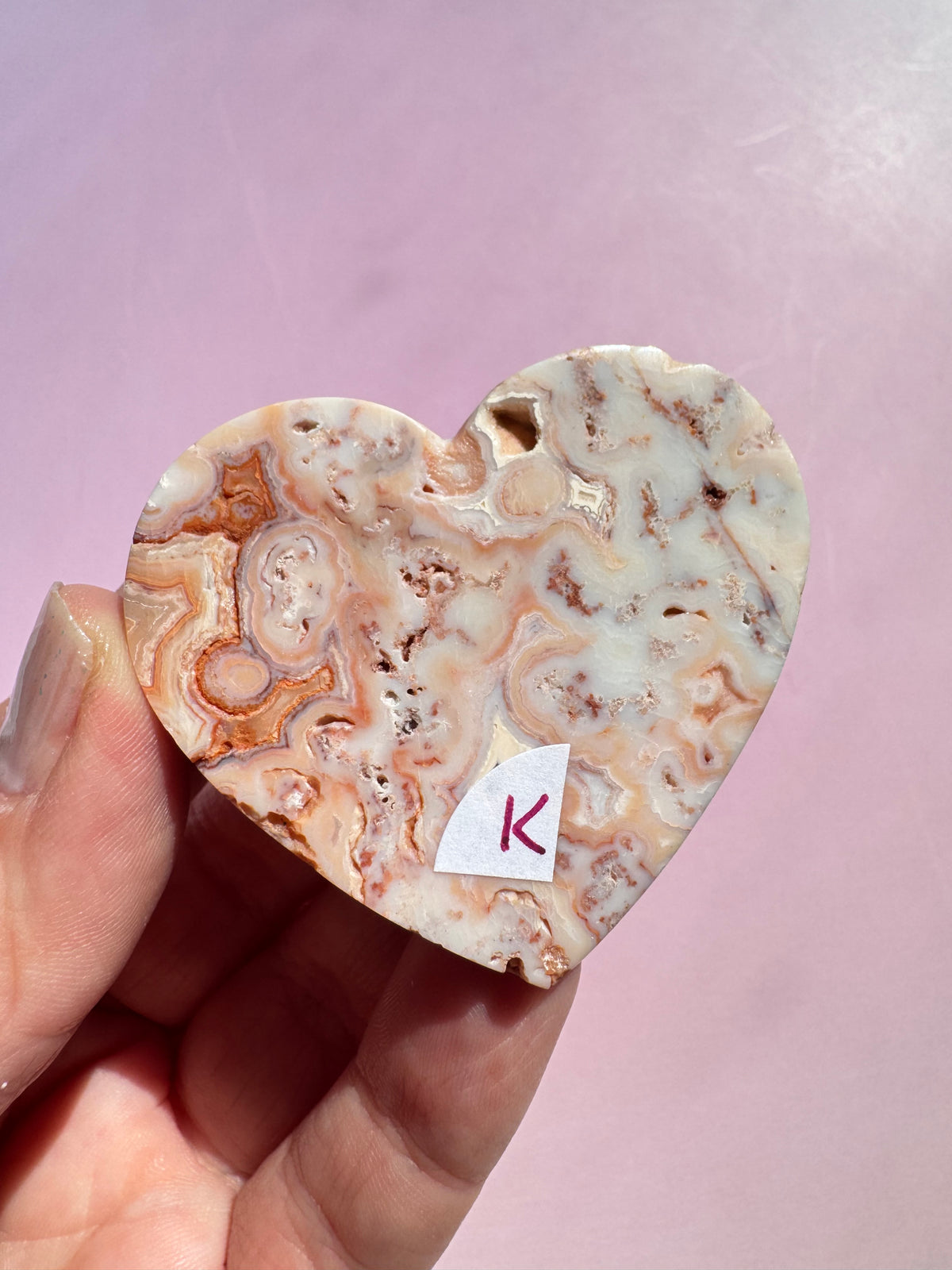 Pink Crazy Lace Agate Heart Carving - ITEM K