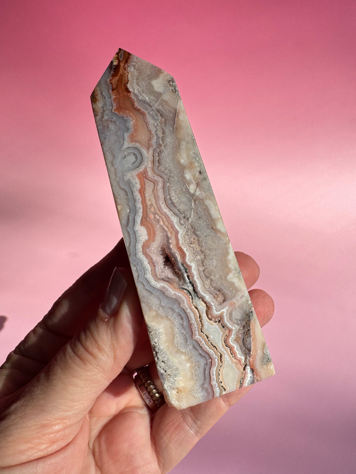 Pastel Pink Crazy Lace Agate Tower - ITEM A