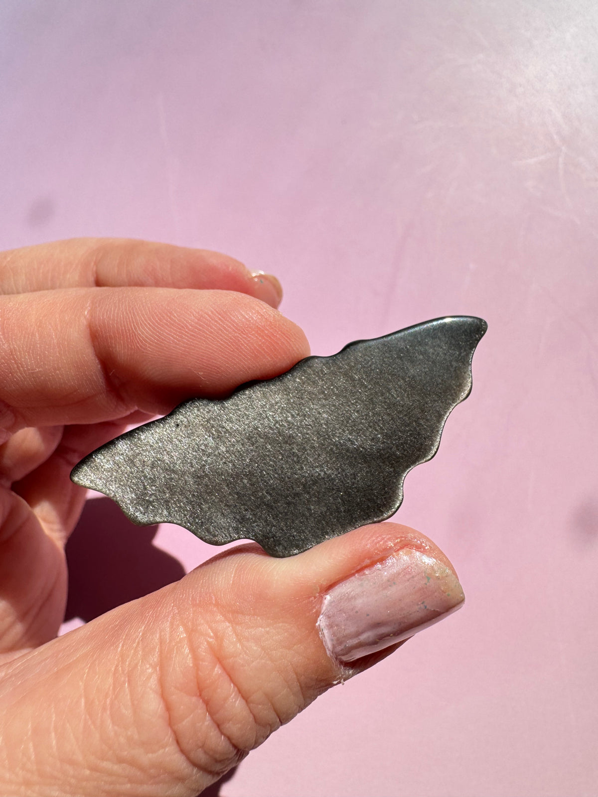 Silver Sheen Obsidian Bat Carving