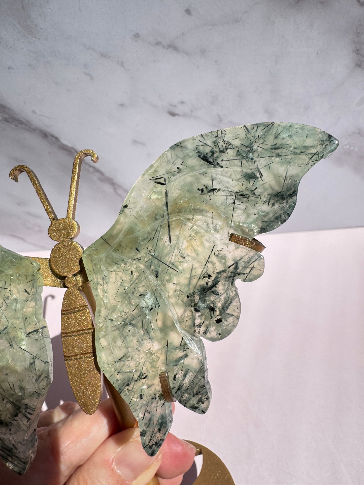 Prehnite Butterfly Wings with Stand