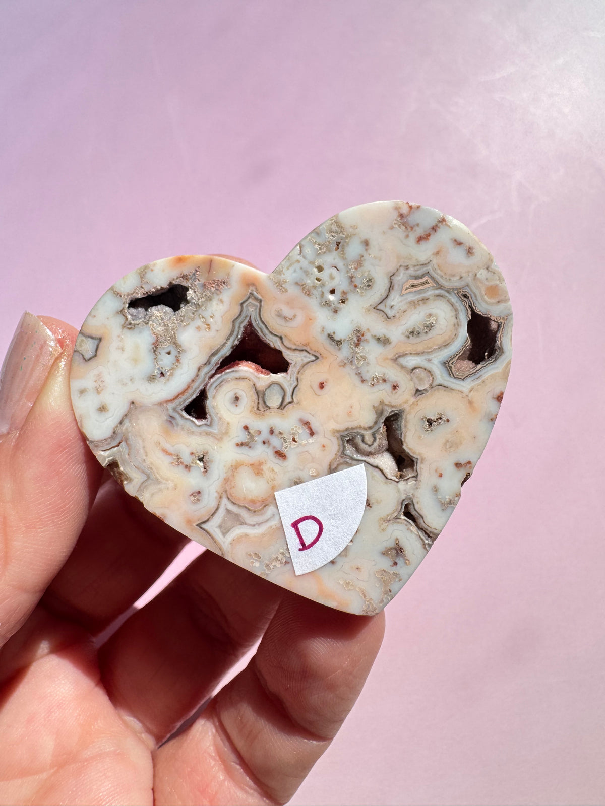 Pink Crazy Lace Agate Heart Carving - ITEM D