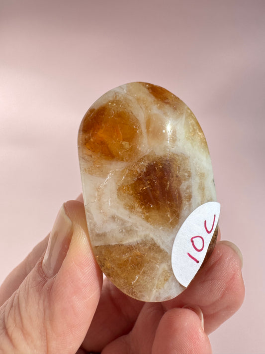 Honeycomb Citrine (Treated) Palm Stone - Item C