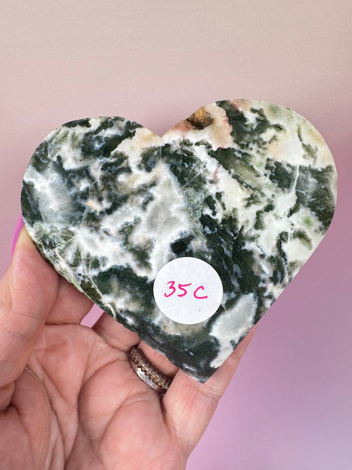 Pink and Green Moss Agate Heart Carving - Item C