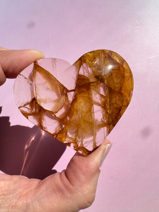 Golden Healer Quartz Heart Carving - ITEM C