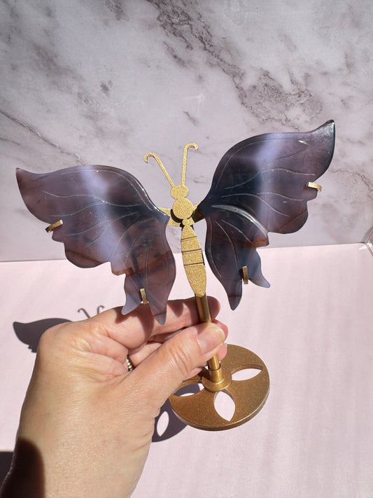 Blue Agate Butterfly Wings with Stand