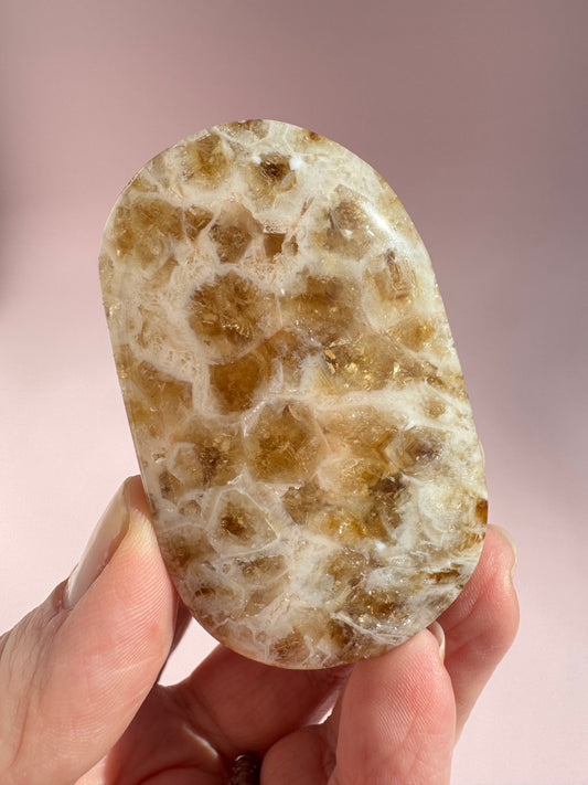 Honeycomb Citrine (Treated) Palm Stone - Item I