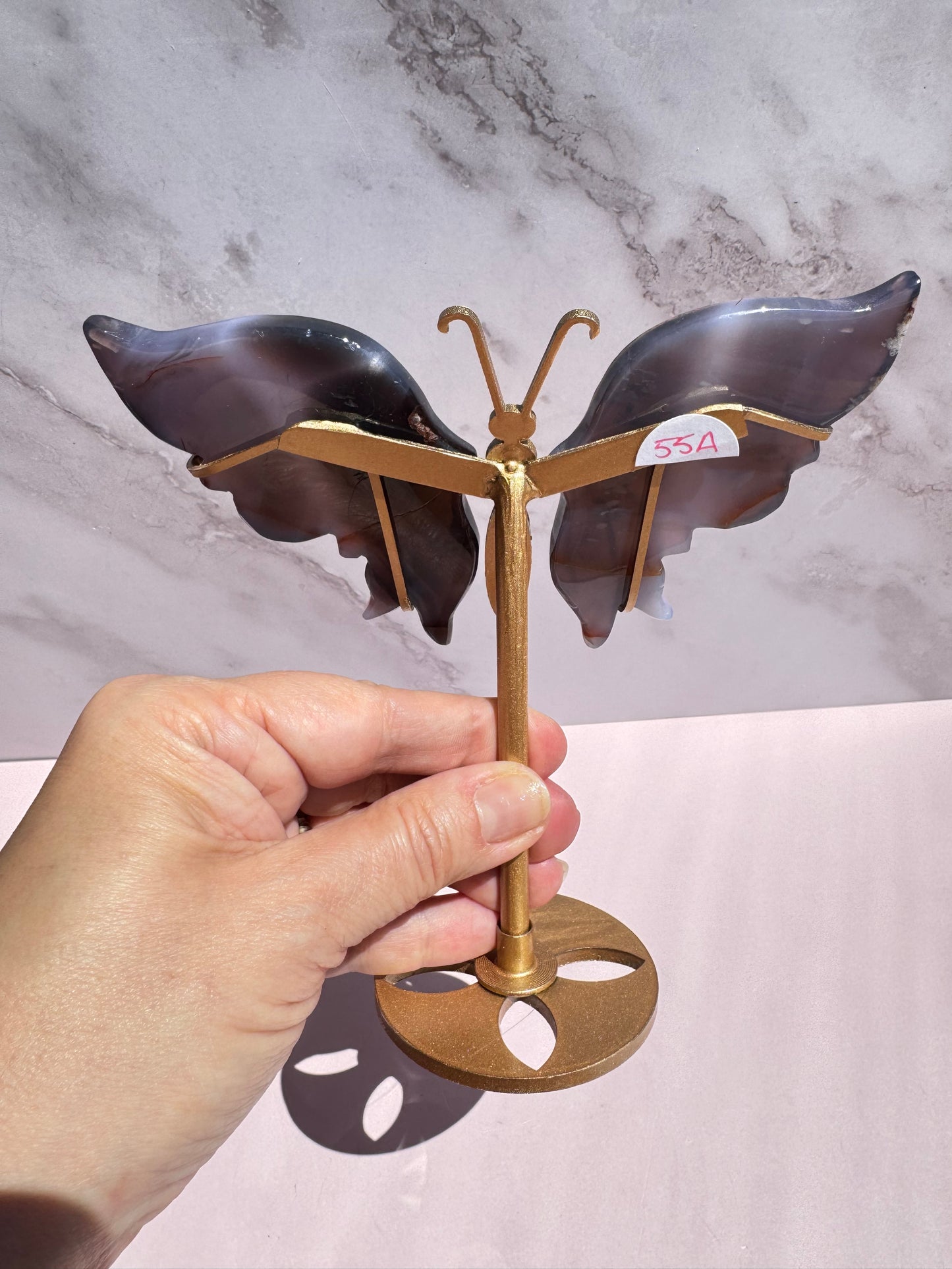 Blue Agate Butterfly Wings with Stand