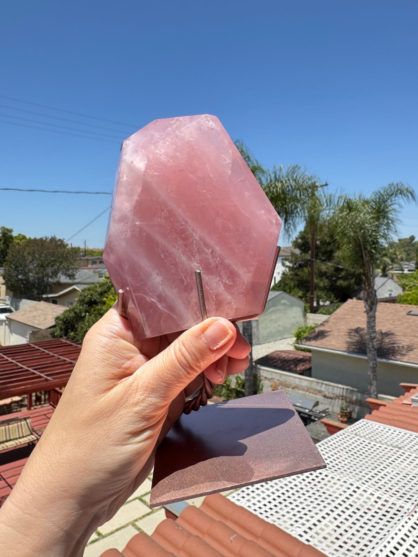 Rose Quartz Polished Freeform on Stand, from Brazil - Item C