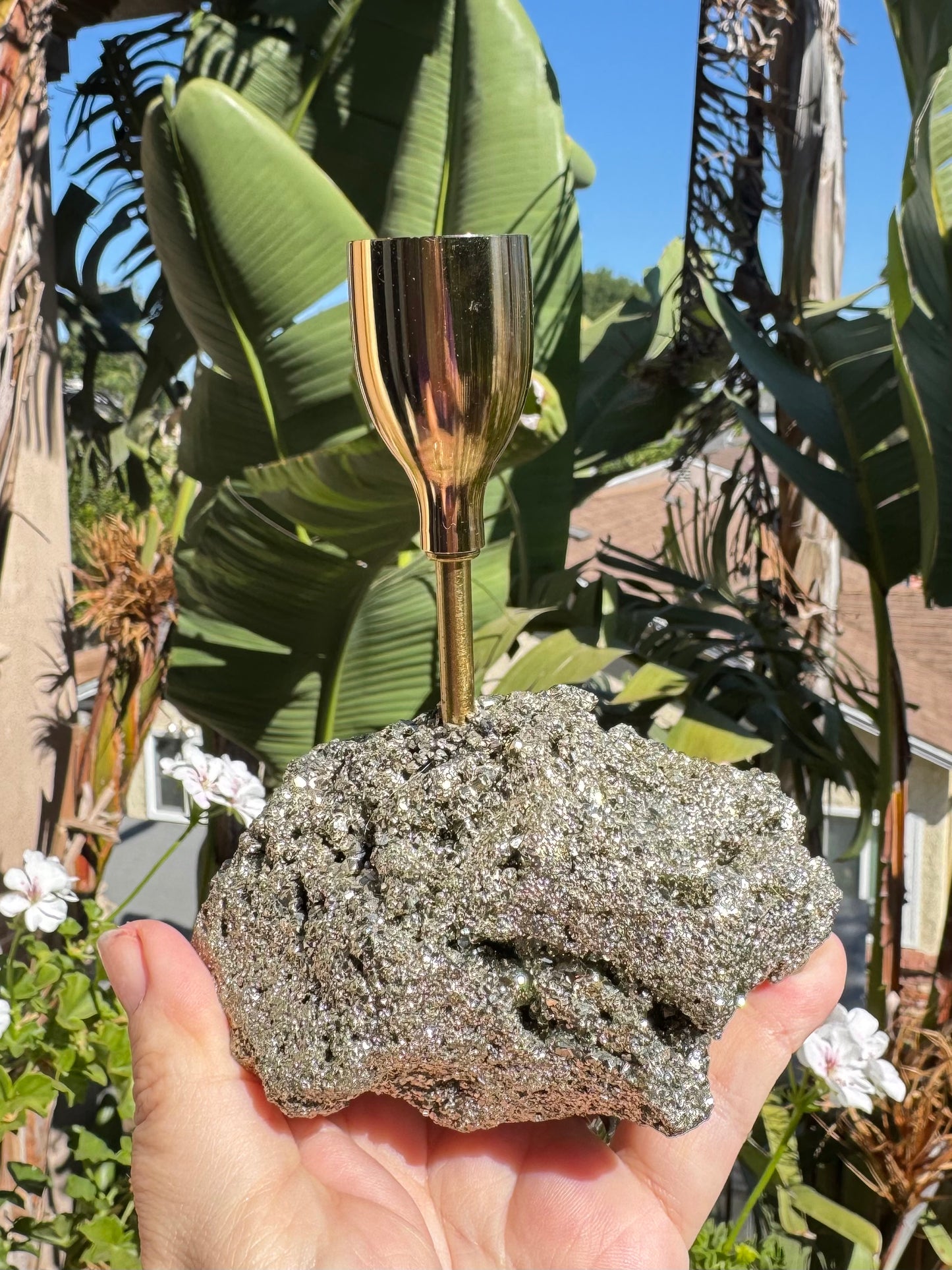 Raw Pyrite Cluster Candleholder