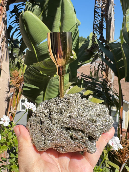 Raw Pyrite Cluster Candleholder