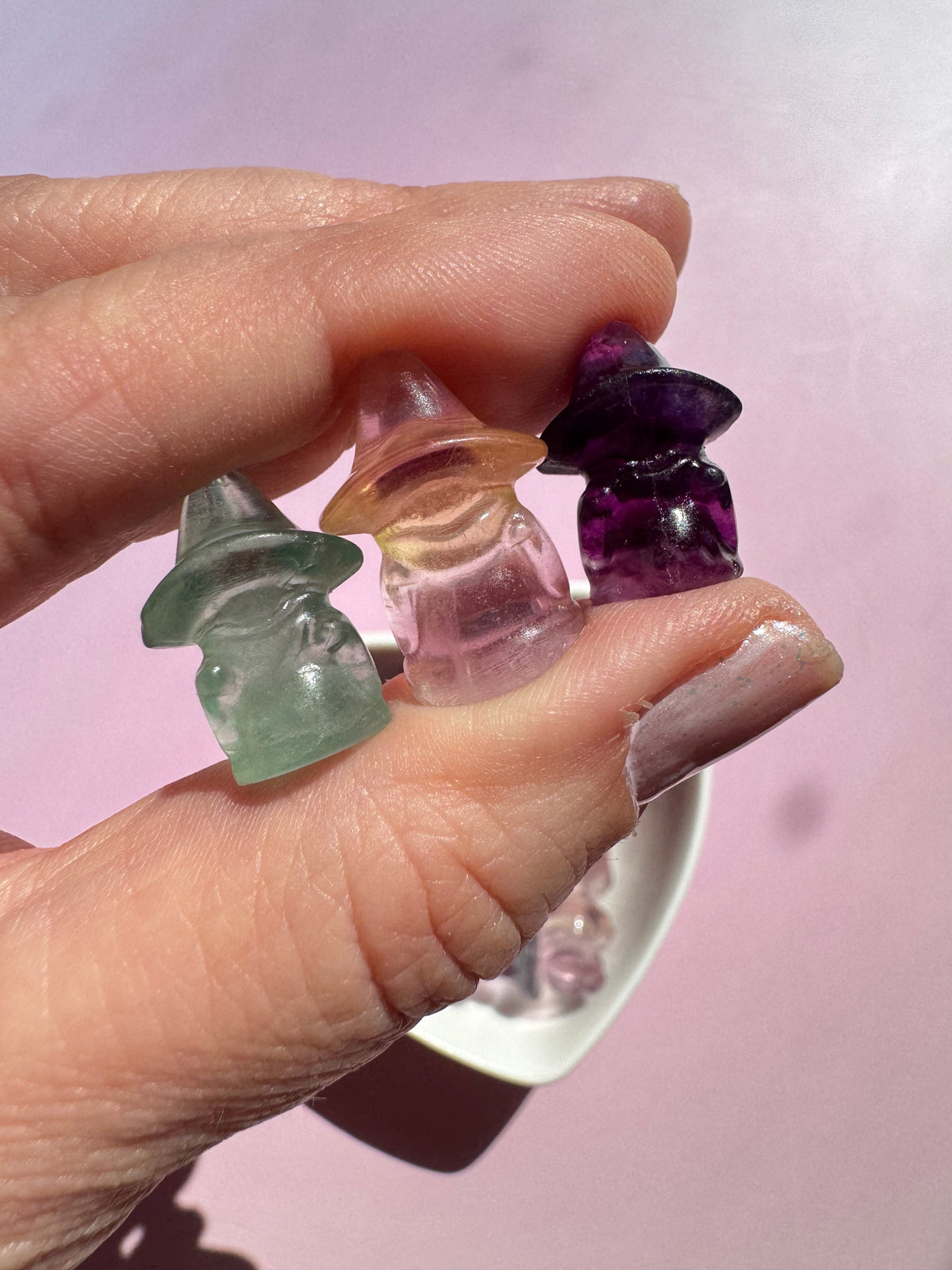 Rainbow Fluorite Mini Witch Carving
