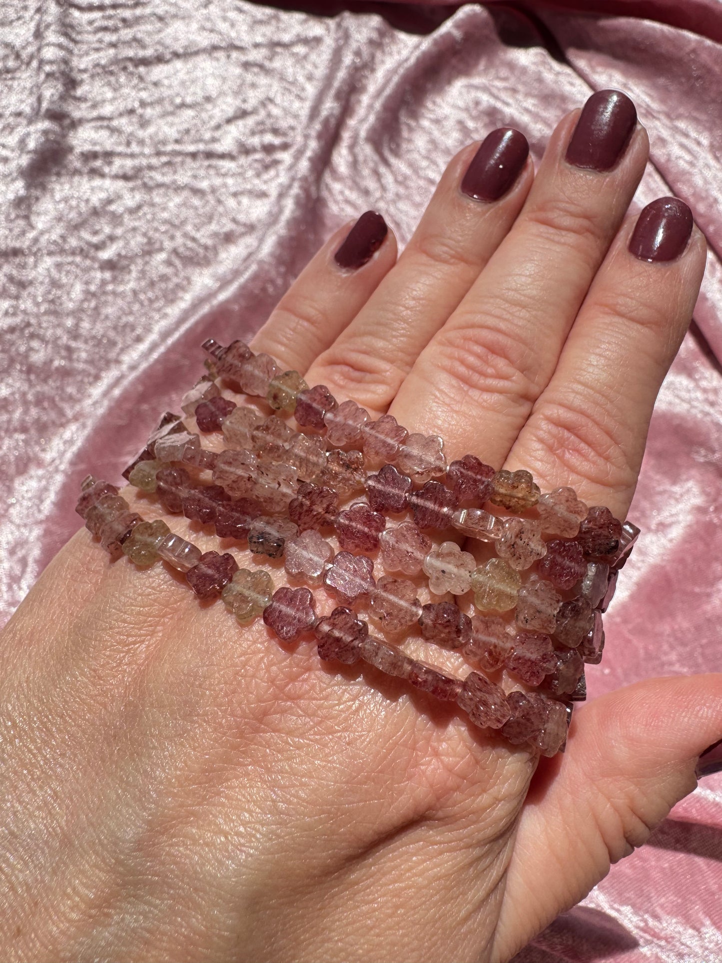 Strawberry Quartz Flower Bracelet (6.75")