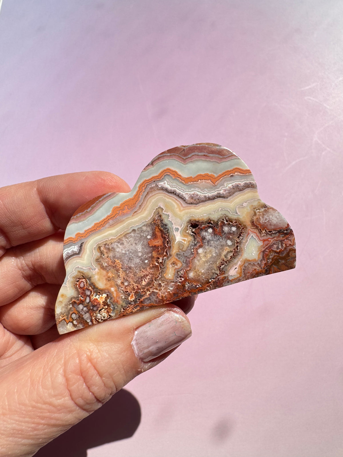 Pink Crazy Lace Agate Cloud Carving - ITEM C