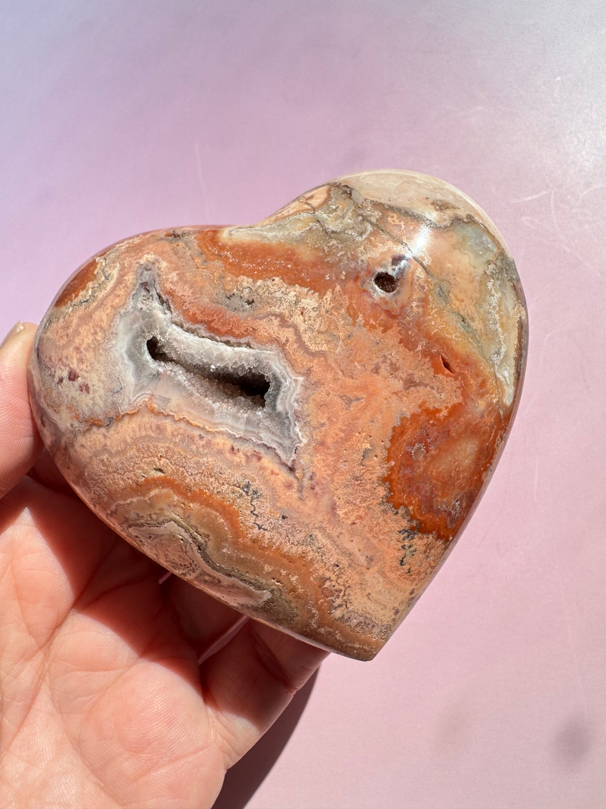 Pink Crazy Lace Agate Puffy Heart - ITEM O