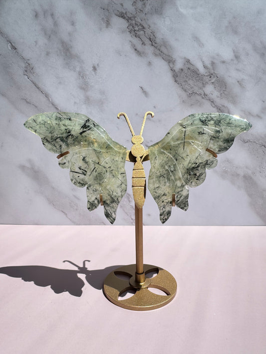 Prehnite Butterfly Wings with Stand