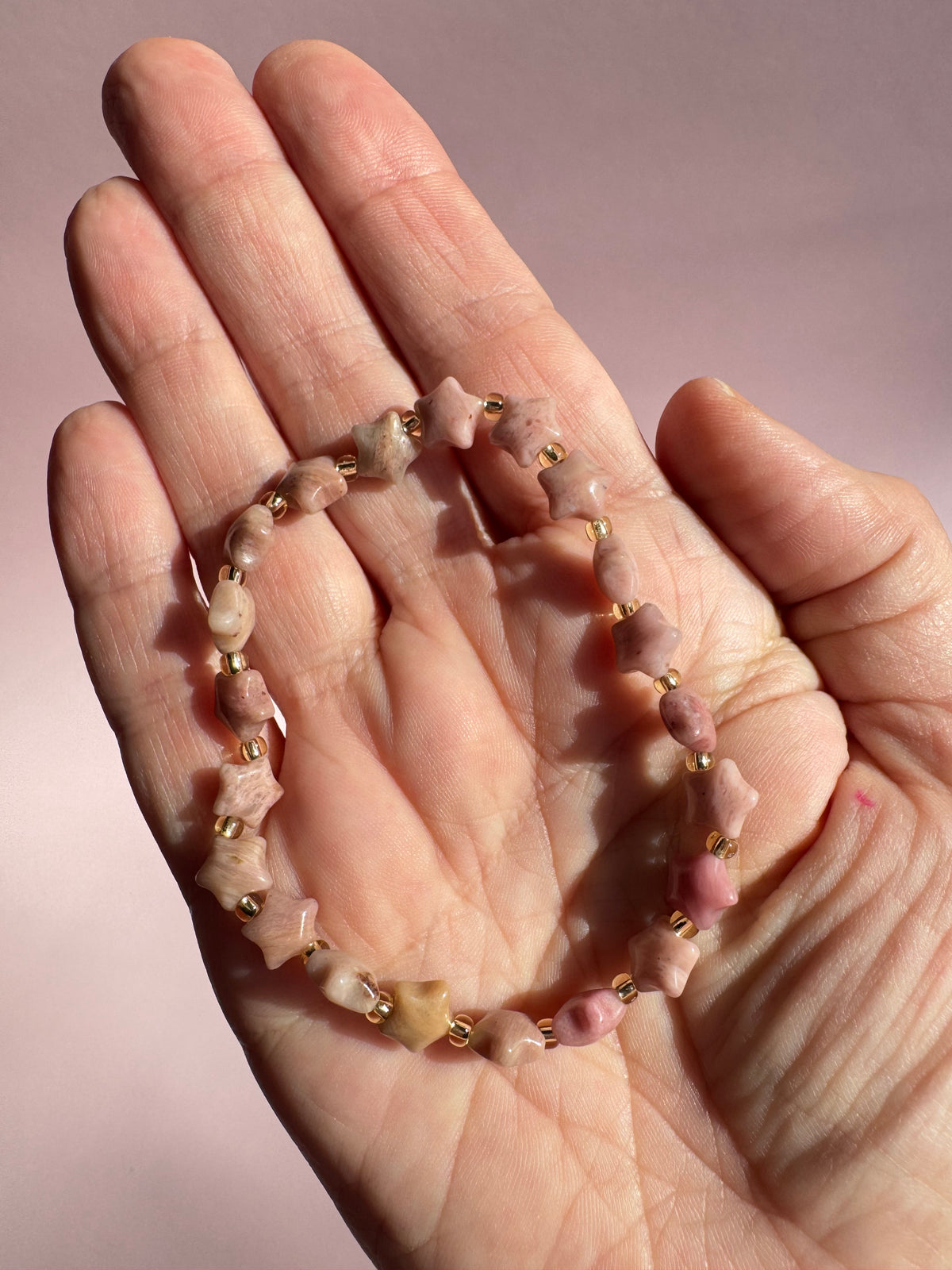 Pink Petrified Wood Star Bracelet (6.75")