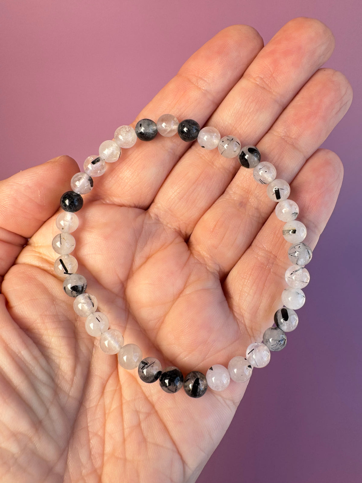 Tourmalinated Quartz Beaded Bracelet; 7" Stretchy Bracelet
