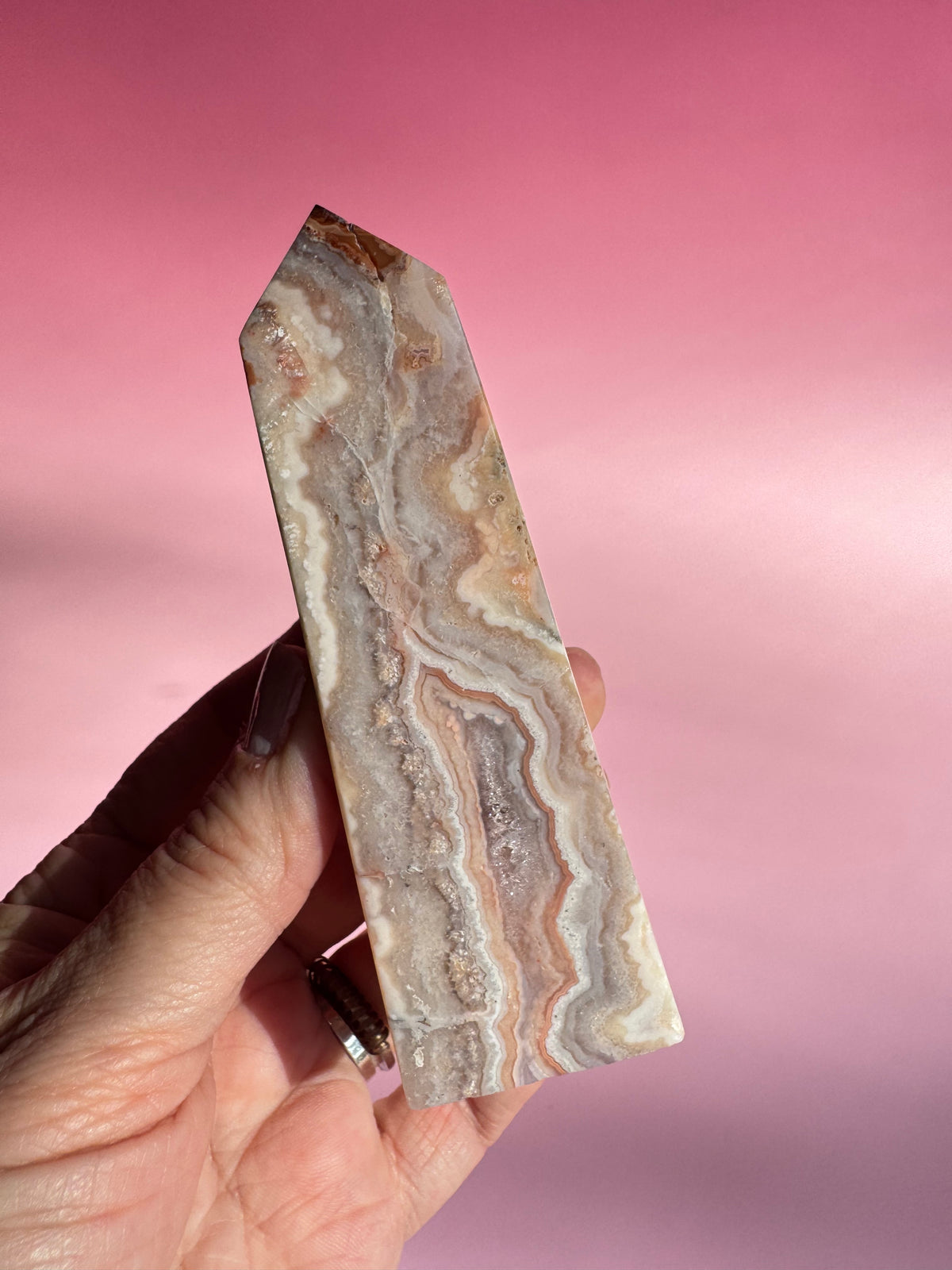 Pastel Pink Crazy Lace Agate Tower - ITEM A