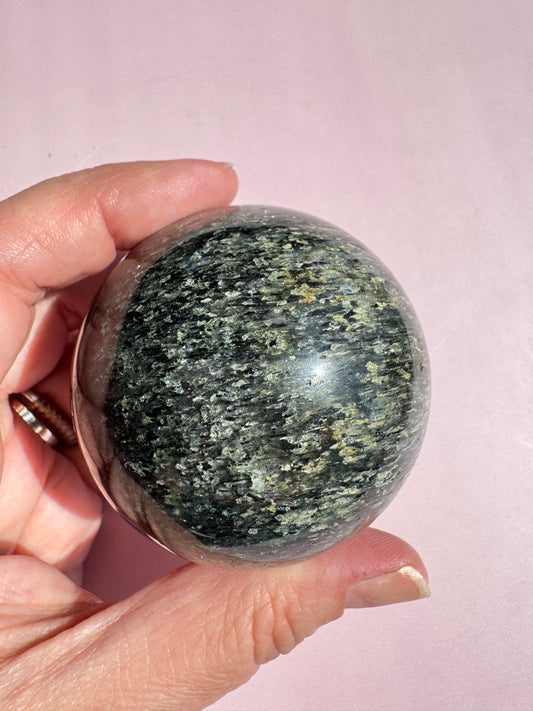 Epidote in Quartz Sphere