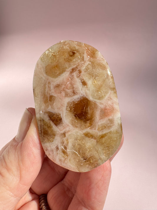 Honeycomb Citrine (Treated) Palm Stone - Item V