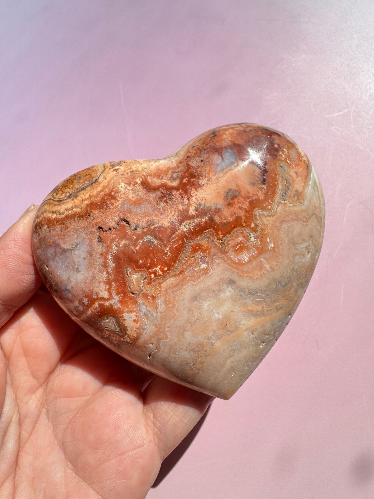 Pink Crazy Lace Agate Puffy Heart - ITEM K
