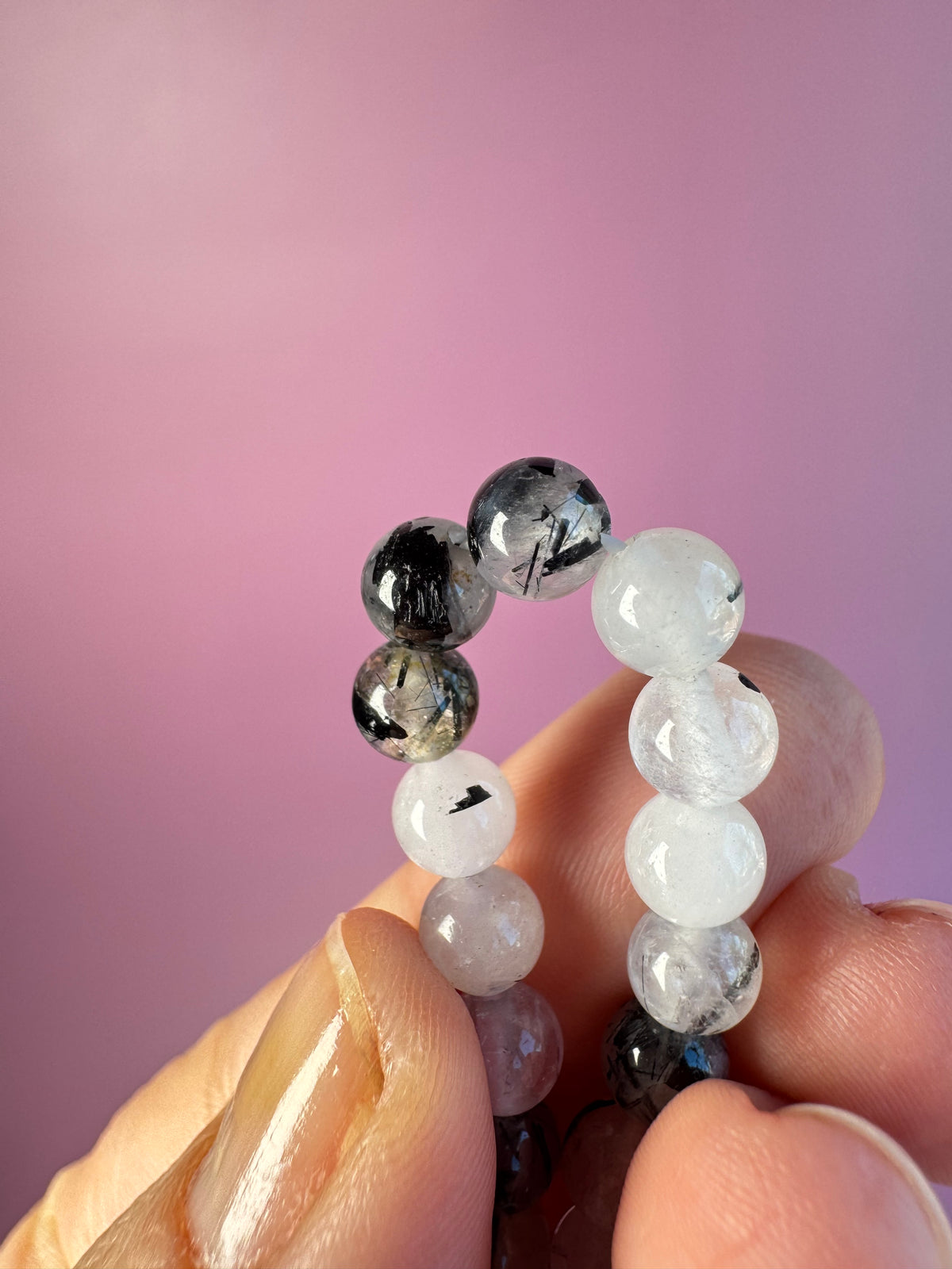 Tourmalinated Quartz Beaded Bracelet; 7" Stretchy Bracelet