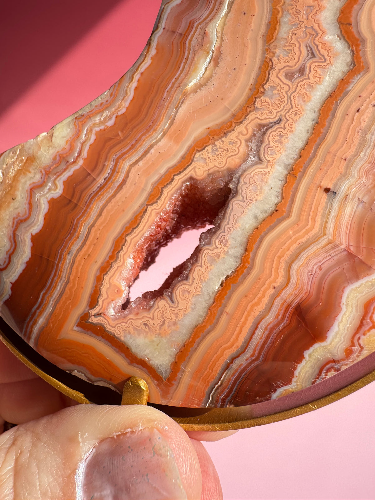 Pink Crazy Lace Agate Moon on Stand - ITEM C
