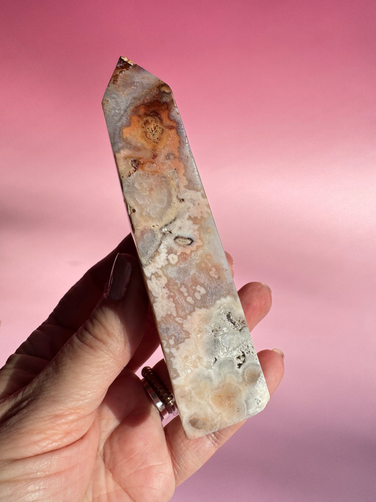 Pastel Pink Crazy Lace Agate Tower - ITEM A