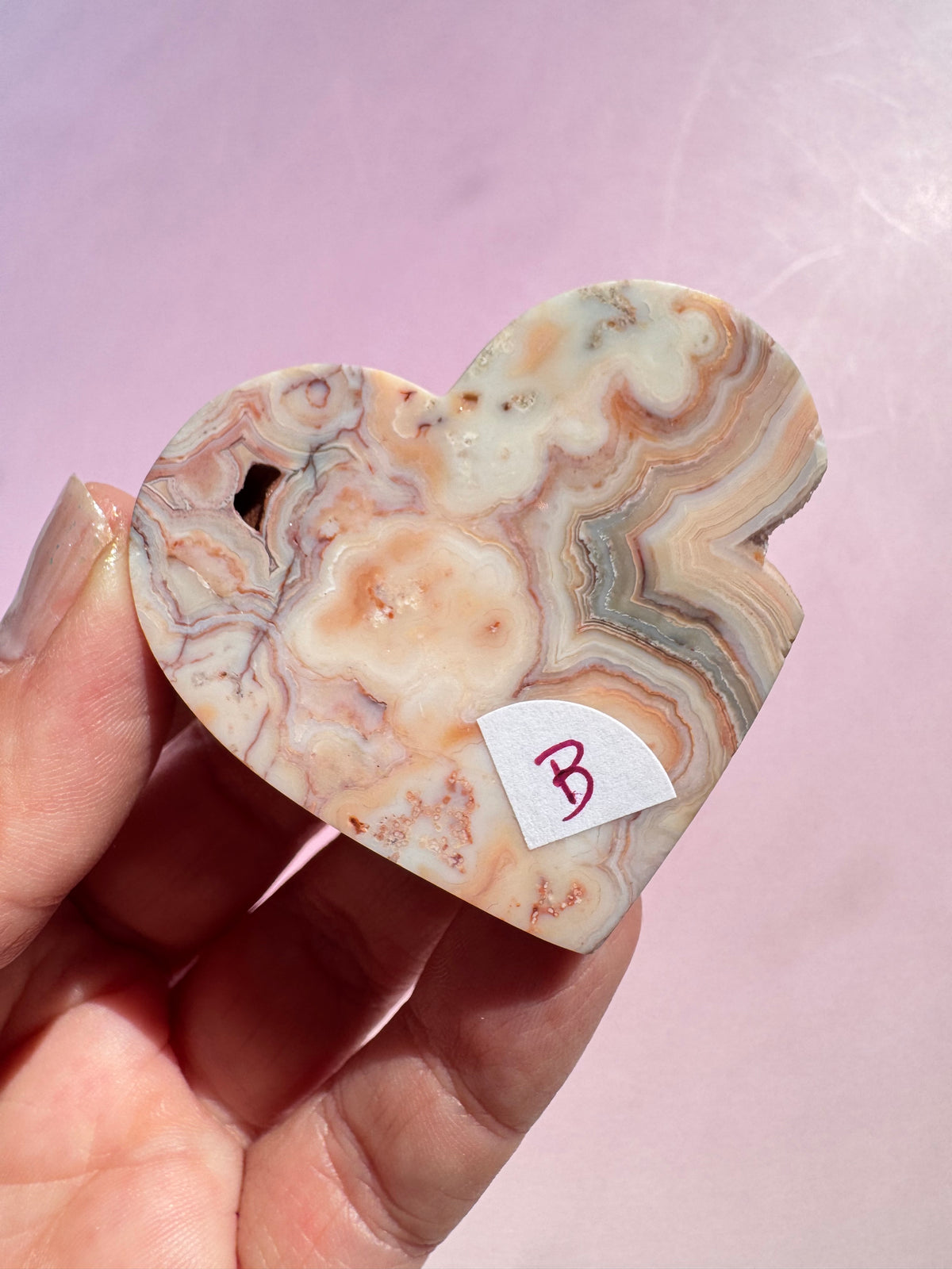 Pink Crazy Lace Agate Heart Carving - ITEM B