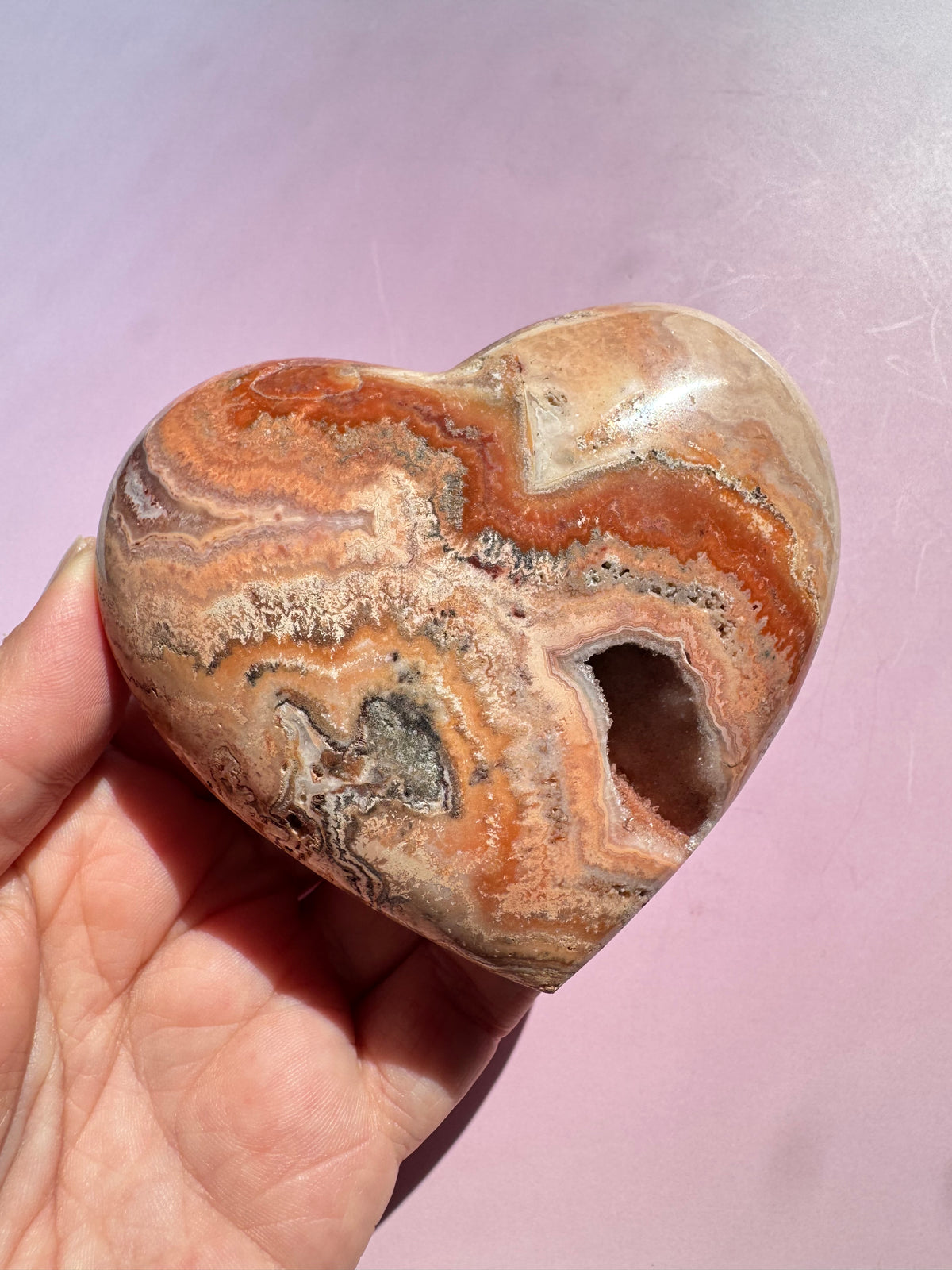 Pink Crazy Lace Agate Puffy Heart - ITEM N