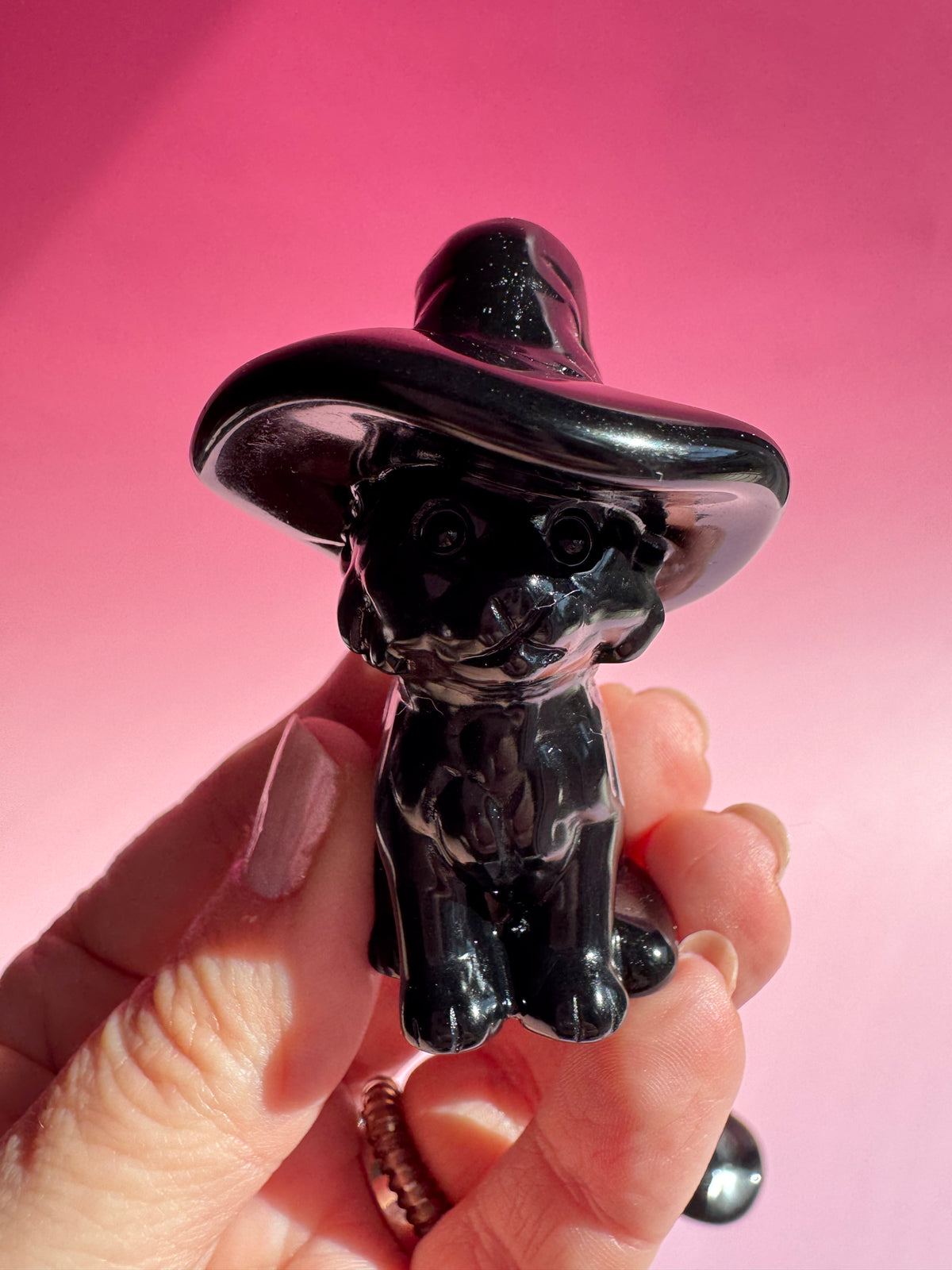 Obsidian Witch Cat Carving