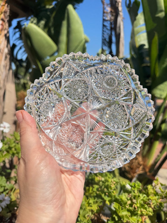 Libby Cut Crystal Round Bowl - Signed