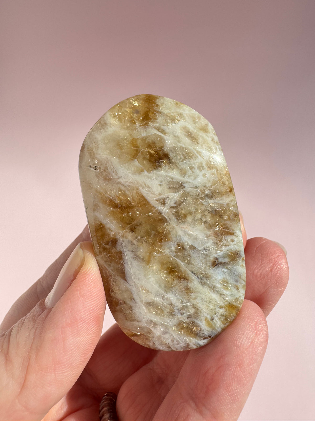 Honeycomb Citrine (Treated) Palm Stone - Item E