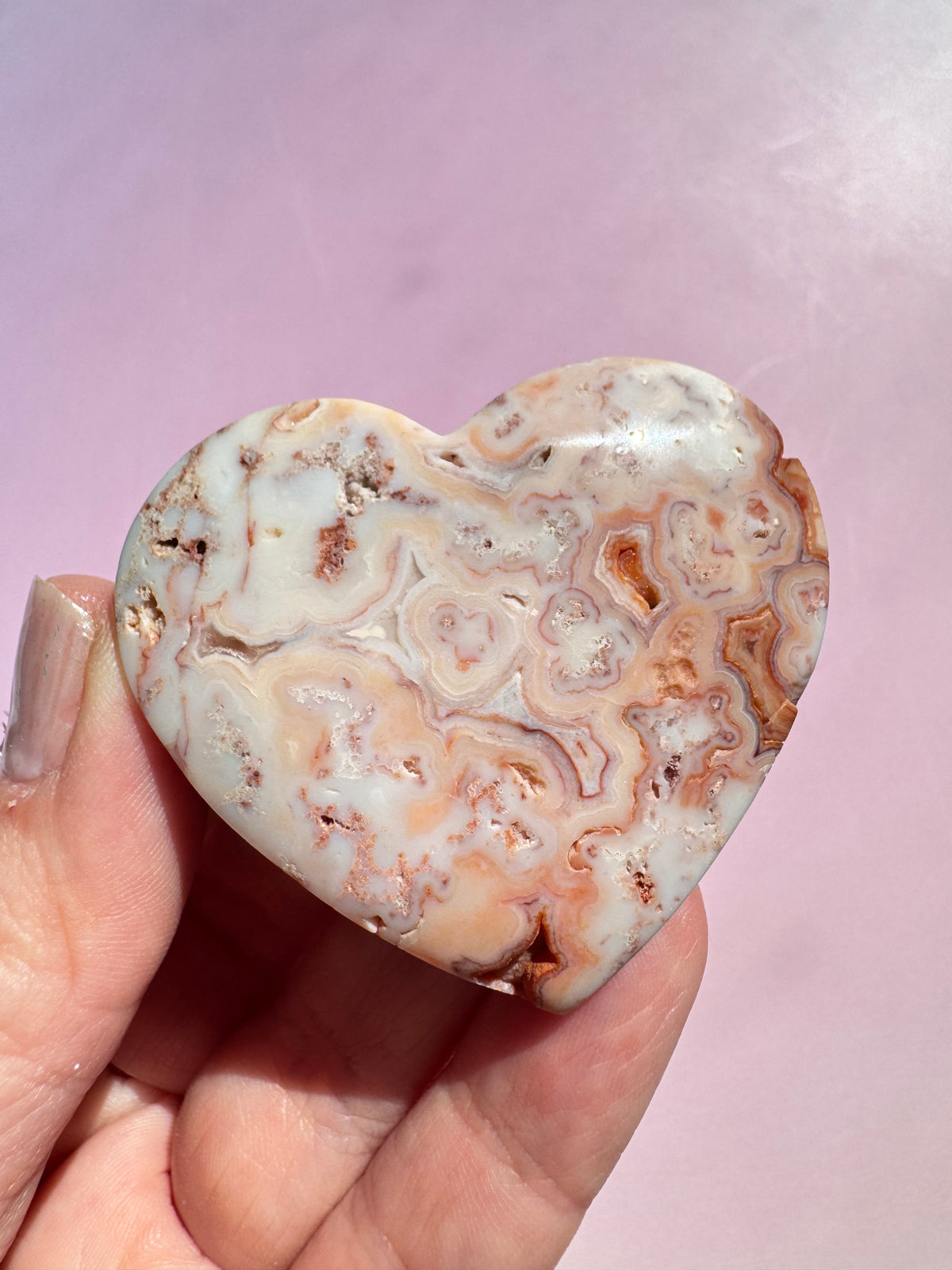 Pink Crazy Lace Agate Heart Carving - ITEM K