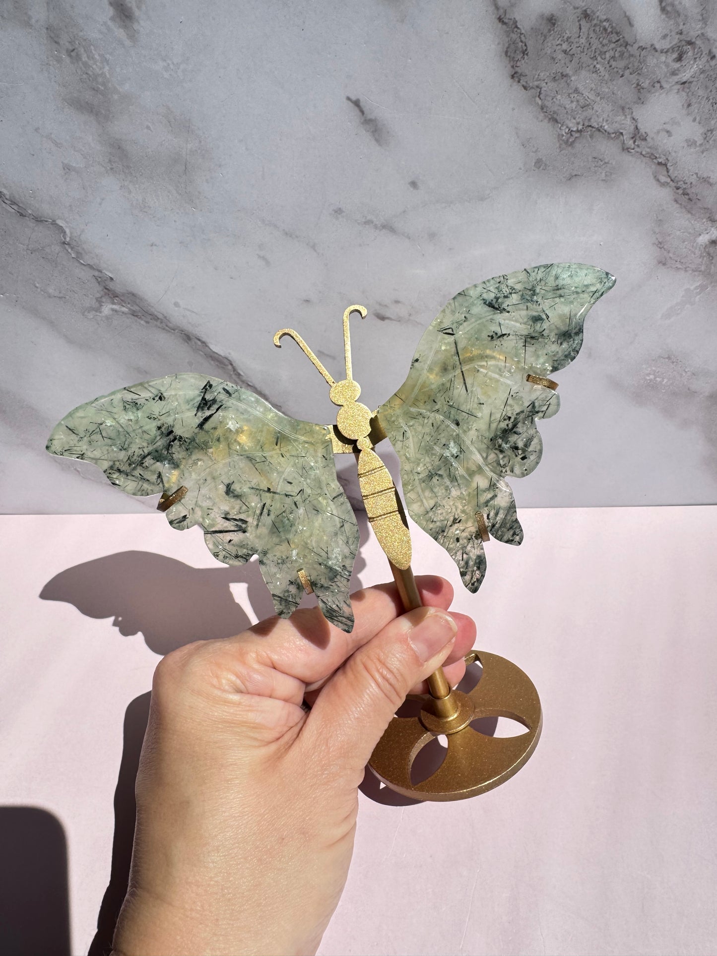 Prehnite Butterfly Wings with Stand
