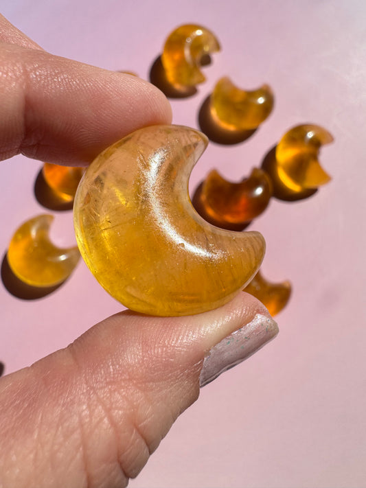 Yellow Fluorite Puffy Moon Carvings