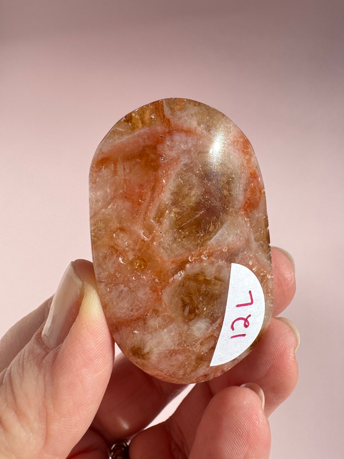 Honeycomb Citrine (Treated) Palm Stone - Item L