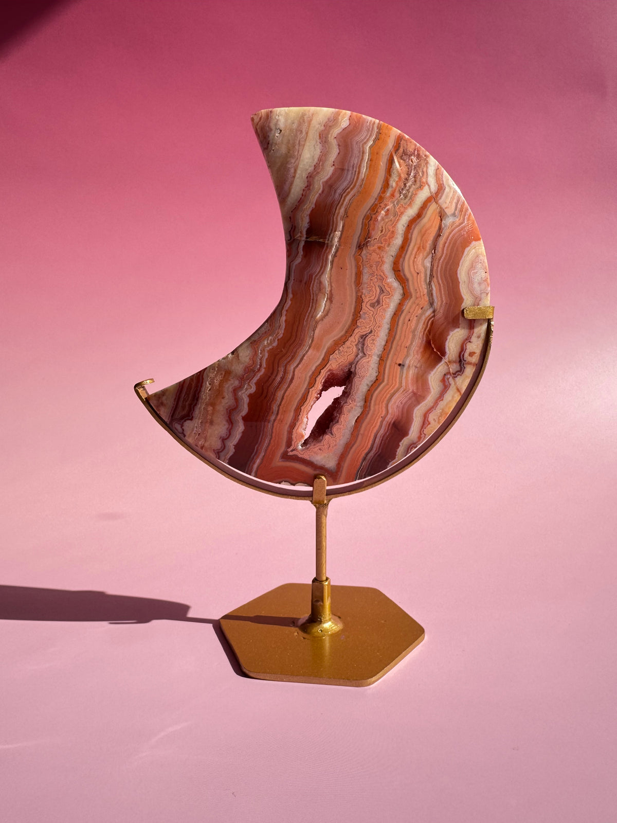 Pink Crazy Lace Agate Moon on Stand - ITEM C