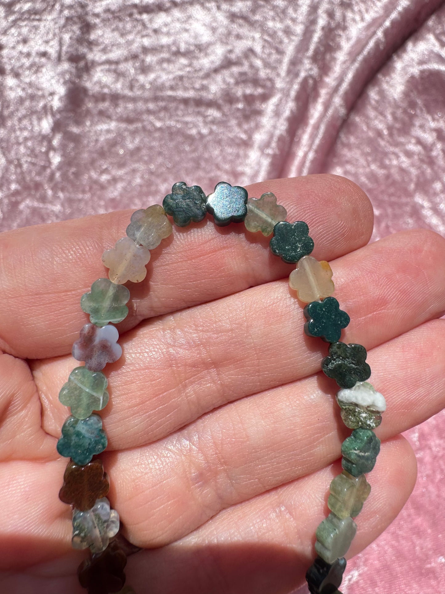 Moss Agate Flower Bracelet (6.75")