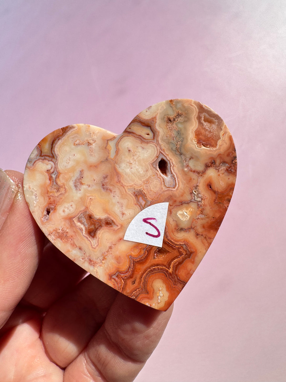 Pink Crazy Lace Agate Heart Carving - ITEM S