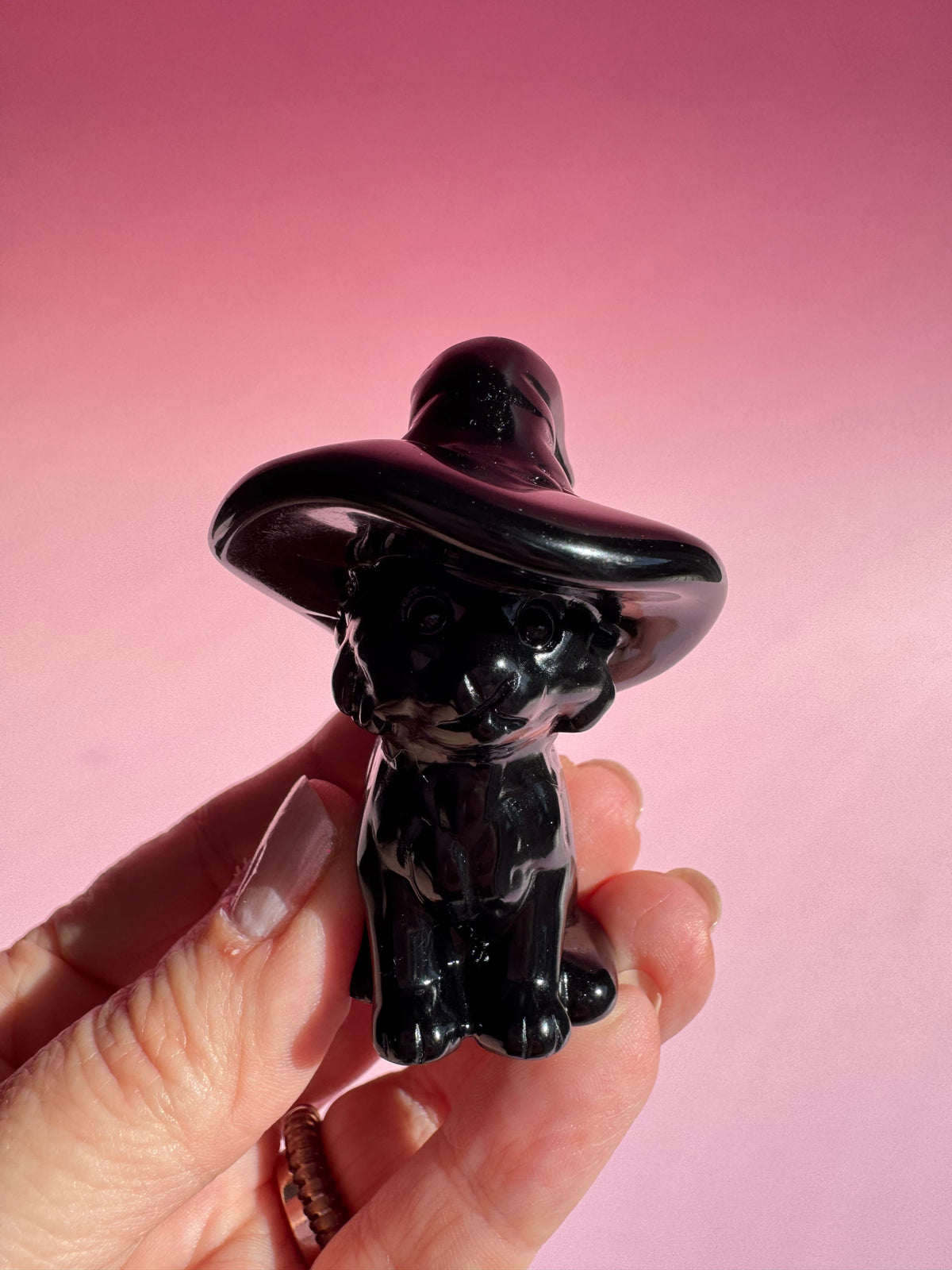 Obsidian Witch Cat Carving