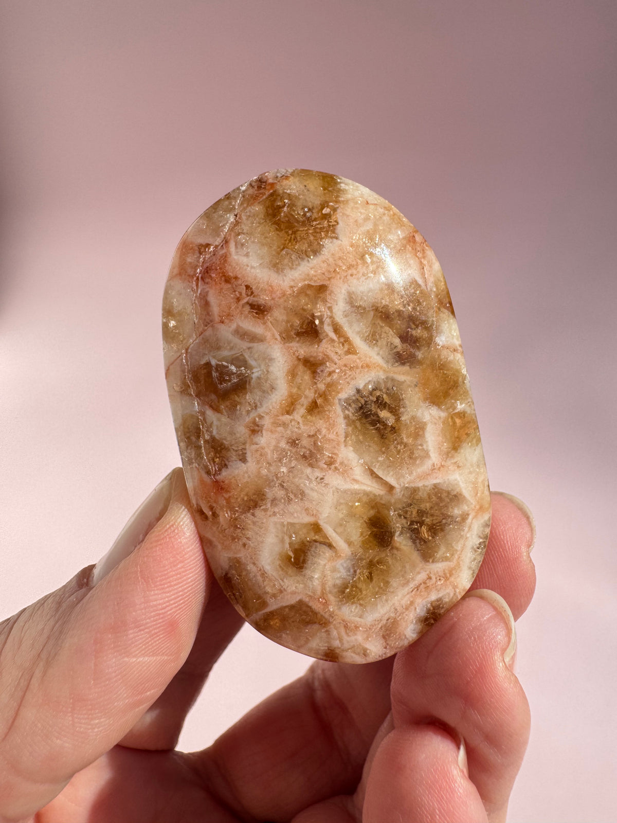 Honeycomb Citrine (Treated) Palm Stone - Item J
