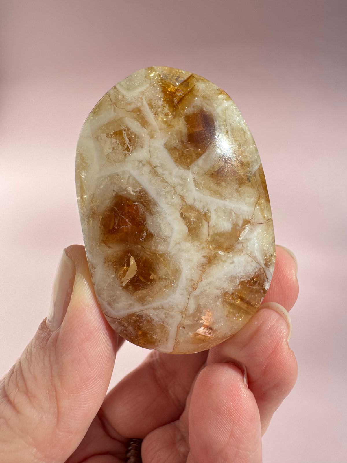 Honeycomb Citrine (Treated) Palm Stone - Item D