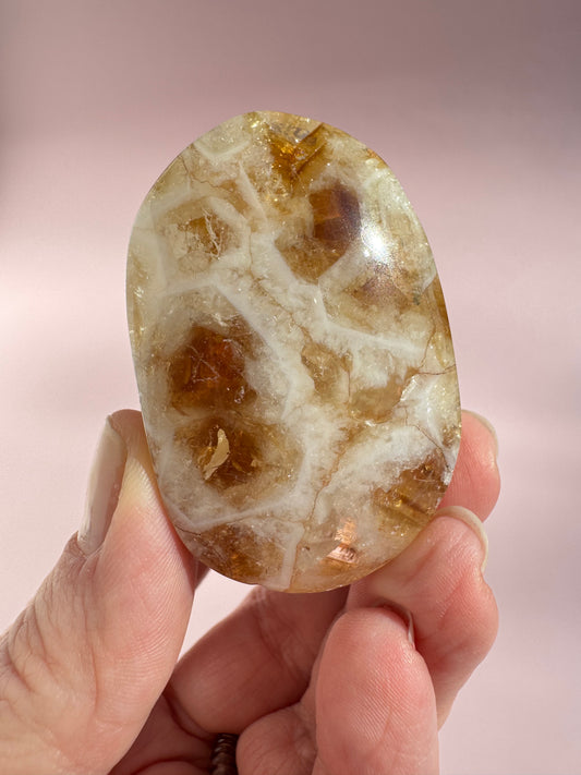 Honeycomb Citrine (Treated) Palm Stone - Item D
